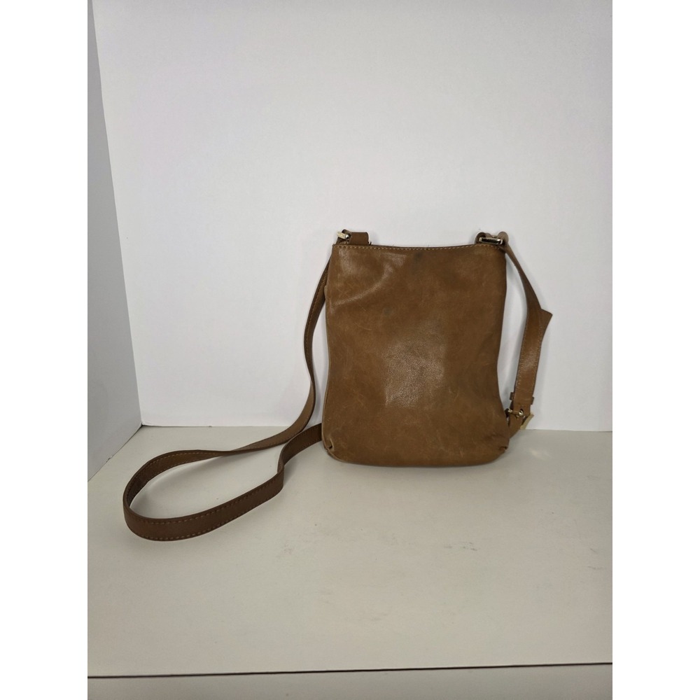 Michael Kors Brown Leather Pleated Crossbody Bag Gold Logo Messenger - Picture 3 of 14